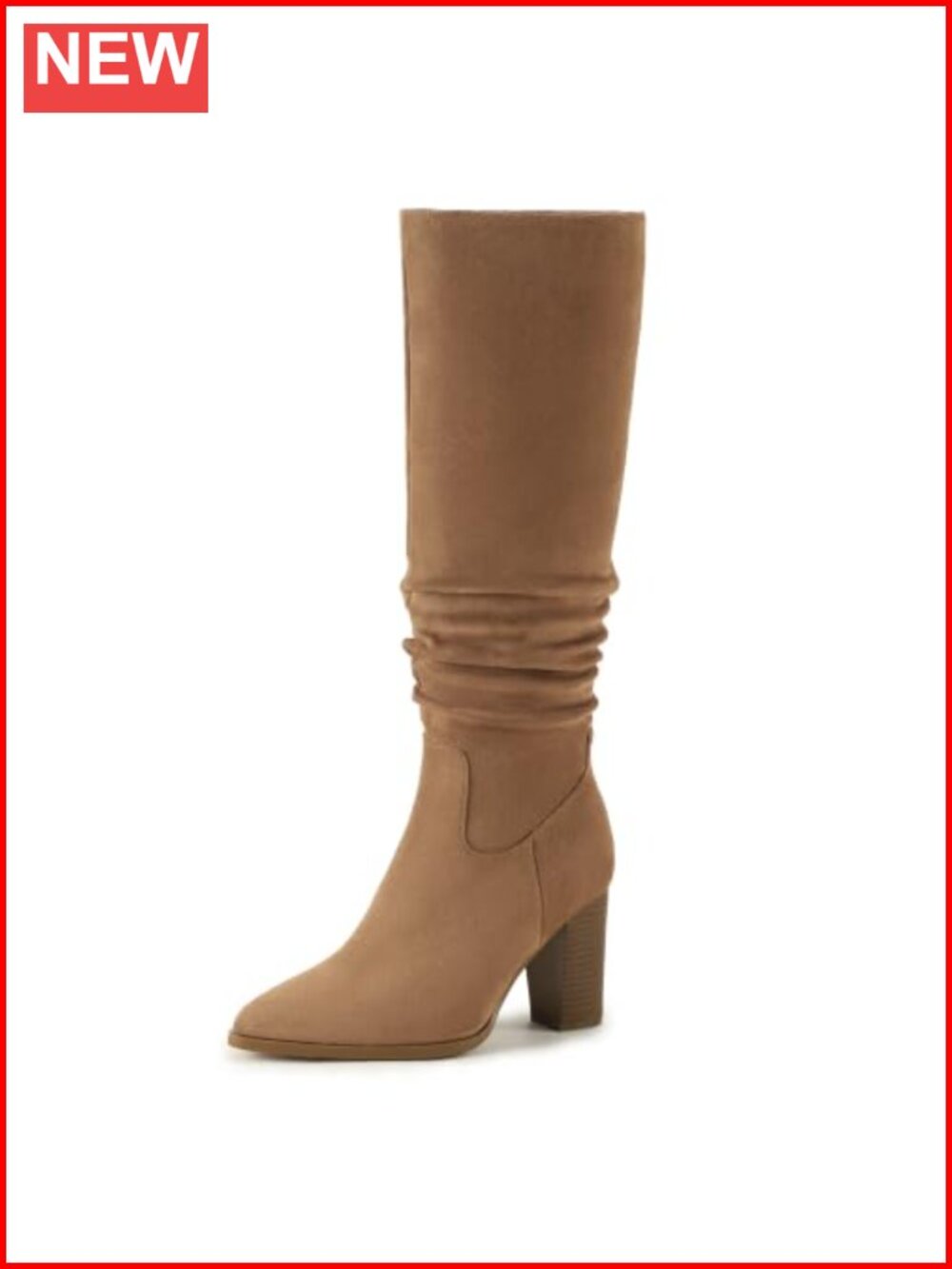 Women's Knee High Slouchy Boots Pointed Toe Block Heel Tall Faux Suede